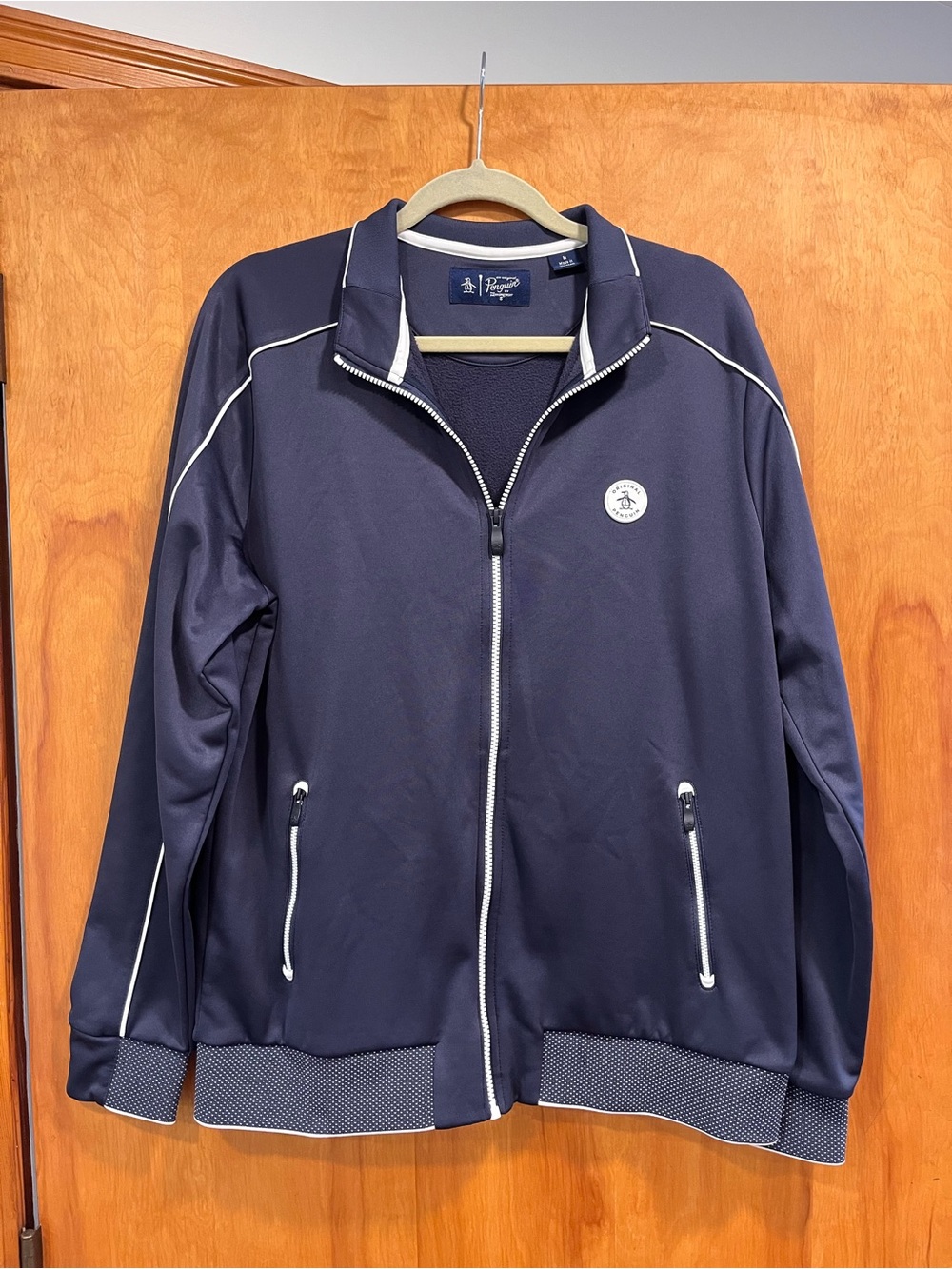 Penguin Navy Zip-Up Performance Track Jacket with White Piping